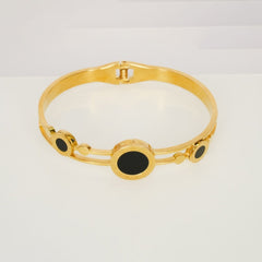 Black Enamel Circle Bracelet - Dainty Design
