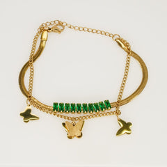 Butterfly Charm Bracelet with Green Gemstones - Dainty Design