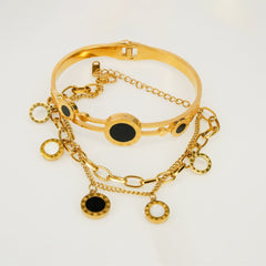 Dual Layer Black & White Enamel Charm Bracelet Combo - Dainty Design