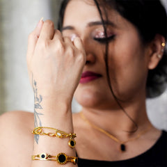 Dual Layer Black & White Enamel Charm Bracelet Combo - Dainty Design