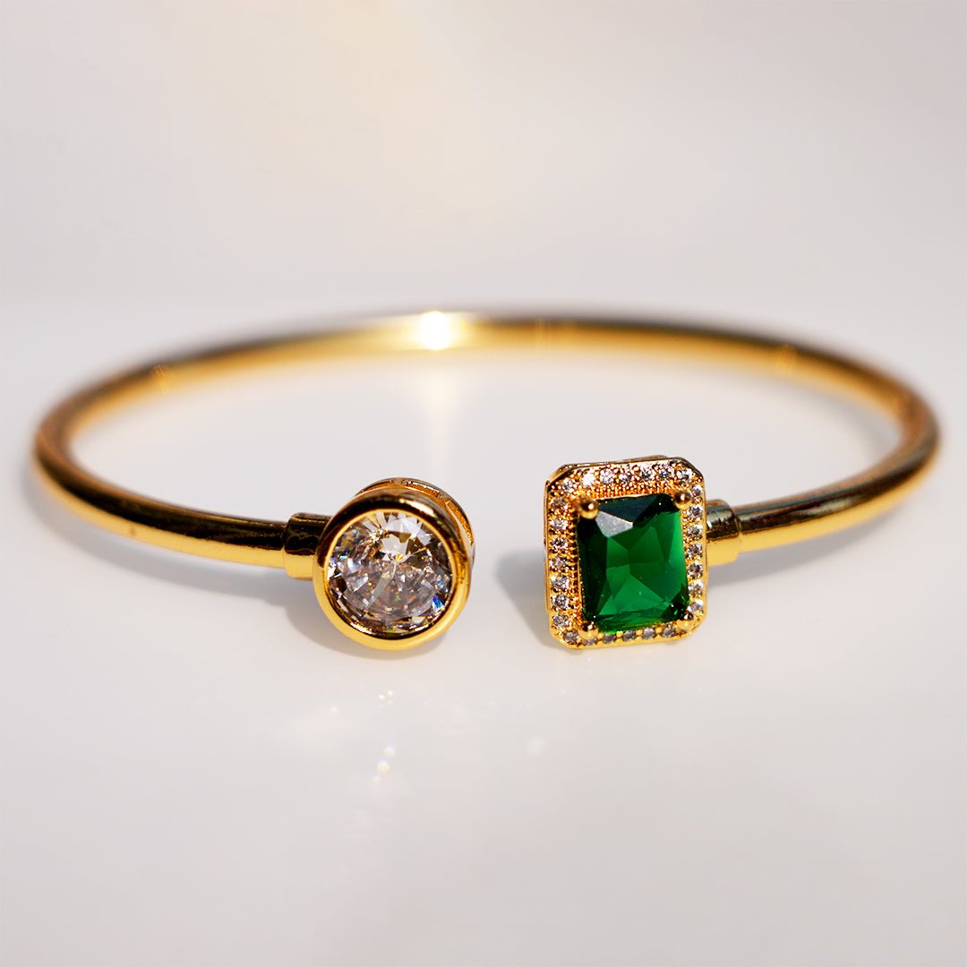 Emerald Diamond Cuff Bracelet - Dainty Design