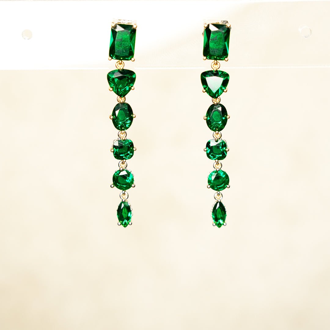 Emerald Drop Dangle Earrings - Dainty Design