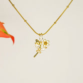 Floral Leaf Pearl Pendant Necklace - Dainty Design