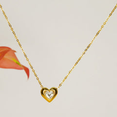 Heart Diamond Pendant Necklace - Dainty Design