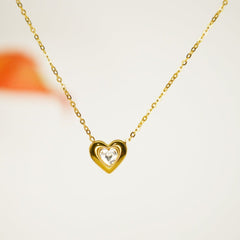 Heart Diamond Pendant Necklace - Dainty Design