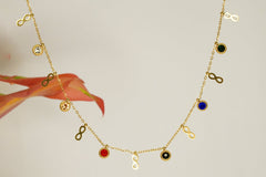 Infinity Charm Multicolor Gemstone Necklace - Dainty Design