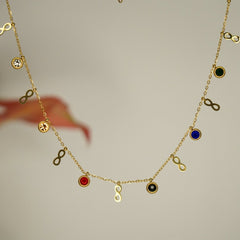 Infinity Charm Multicolor Gemstone Necklace - Dainty Design