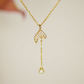 Mermaid Tail Pendant Necklace with Pearl Drop - Dainty Design