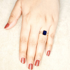 Royal Blue Sapphire Emerald Cut Ring - Dainty Design