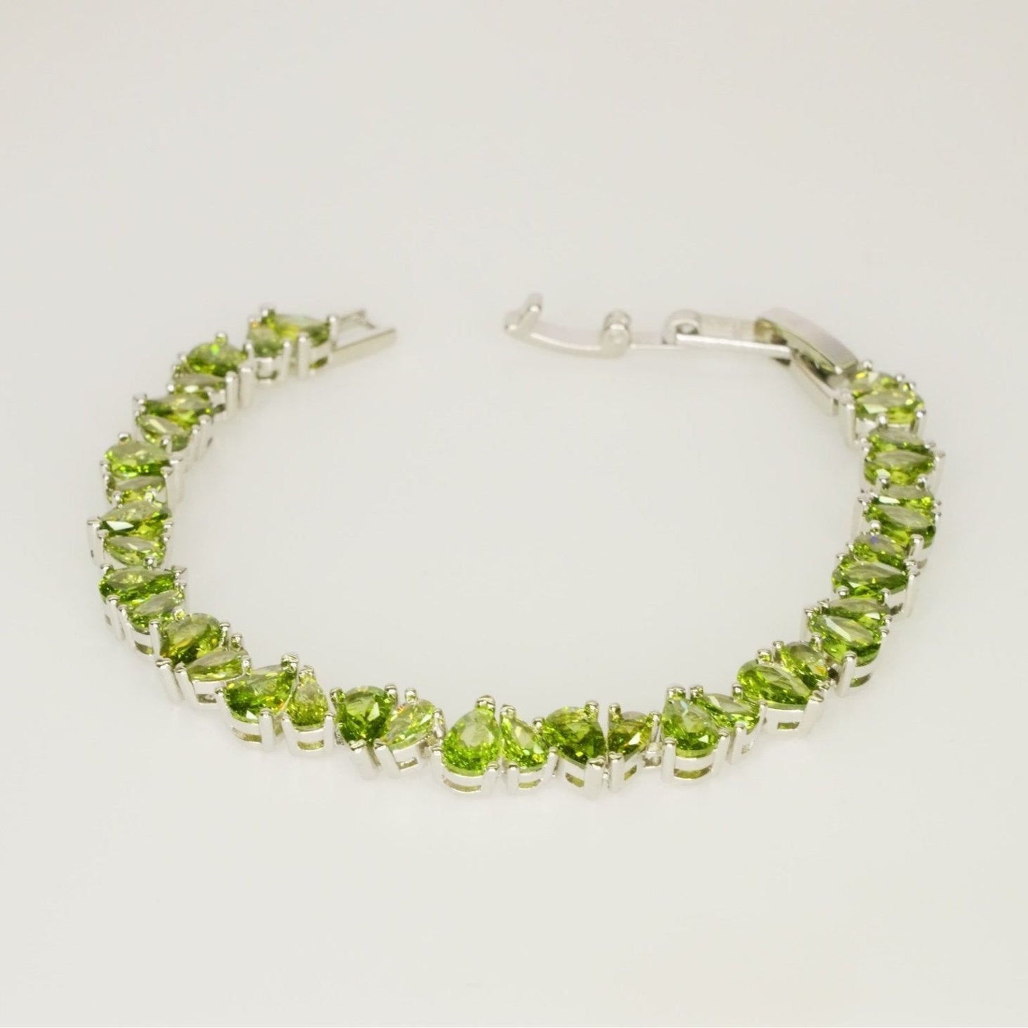 Sterling Silver Green Tennis Bracelet - Dainty Design