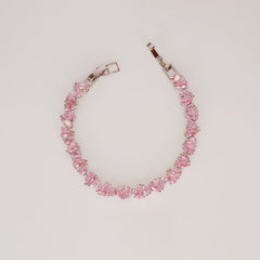 Sterling Silver Pink Zircon Tennis Bracelet - Dainty Design
