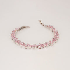Sterling Silver Pink Zircon Tennis Bracelet - Dainty Design