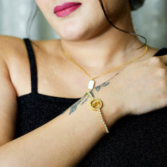 Tennis Crystal Bracelet with YSL Logo Charm - Dainty Design