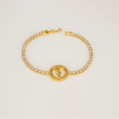 Tennis Crystal Bracelet with YSL Logo Charm - Dainty Design