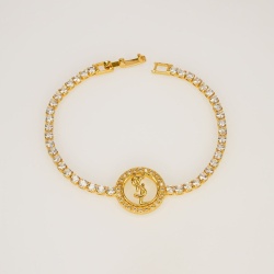 Tennis Crystal Bracelet with YSL Logo Charm - Dainty Design