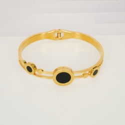 Black Enamel Circle Bracelet - Dainty Design