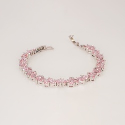 Sterling Silver Pink Zircon Tennis Bracelet - Dainty Design