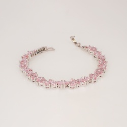 Sterling Silver Pink Zircon Tennis Bracelet - Dainty Design