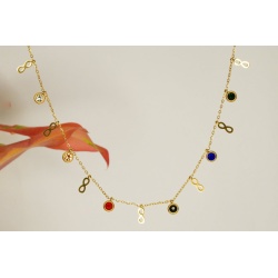 Infinity Charm Multicolor Gemstone Necklace - Dainty Design