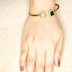 Emerald Diamond Cuff Bracelet - Dainty Design