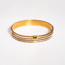 Triple Row Emerald Cuff Bracelet - Dainty Design