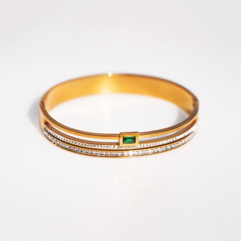 Triple Row Emerald Cuff Bracelet - Dainty Design
