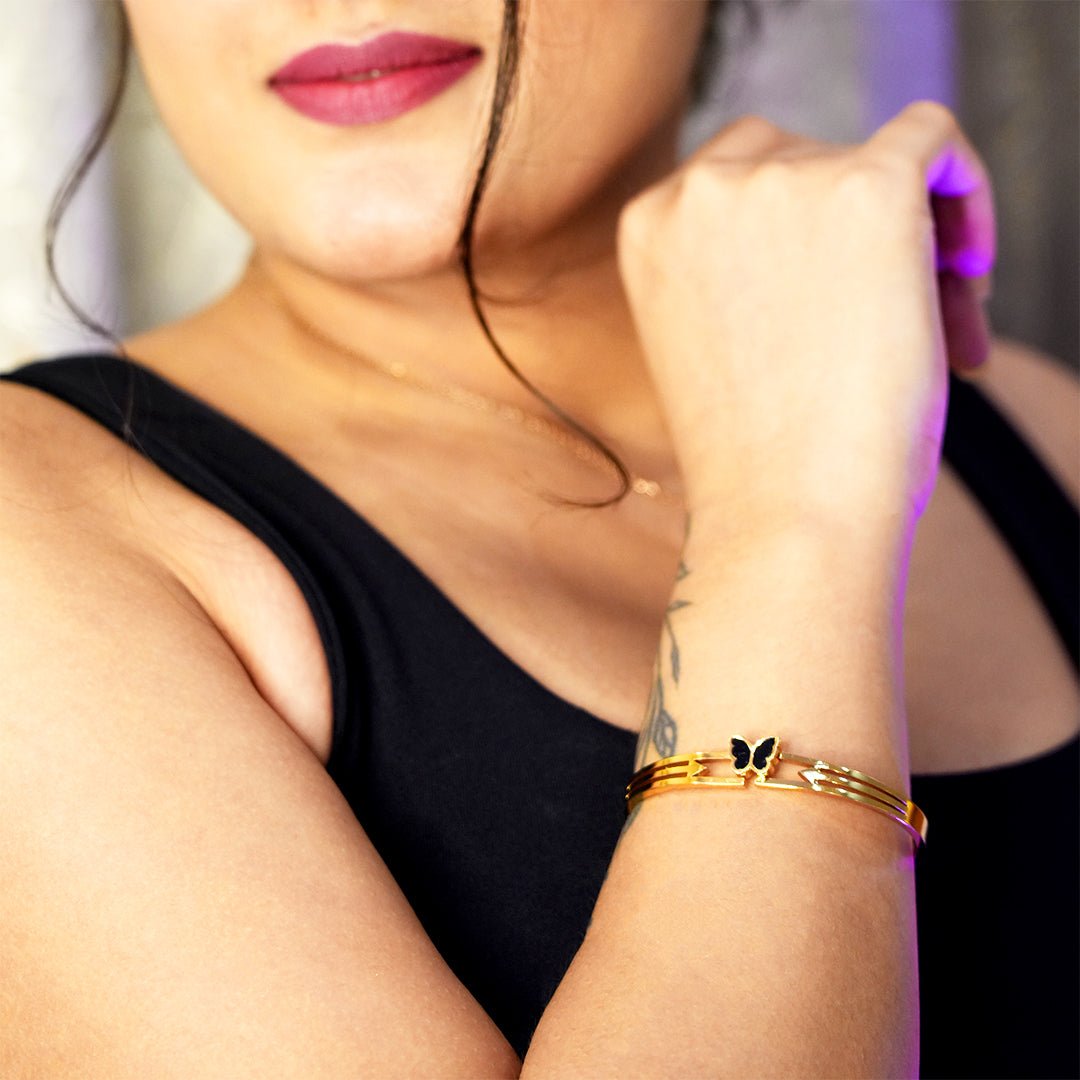 Black Enamel Butterfly Bracelet - Dainty Design