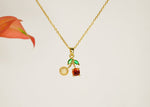 Cherry Pendant Necklace with Green Leaf Accents - Dainty Design