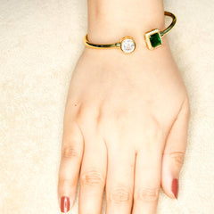 Emerald Diamond Cuff Bracelet - Dainty Design