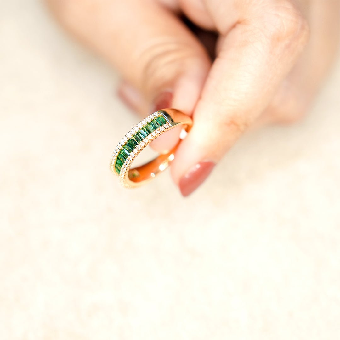 Emerald Eternity Band Ring - Dainty Design