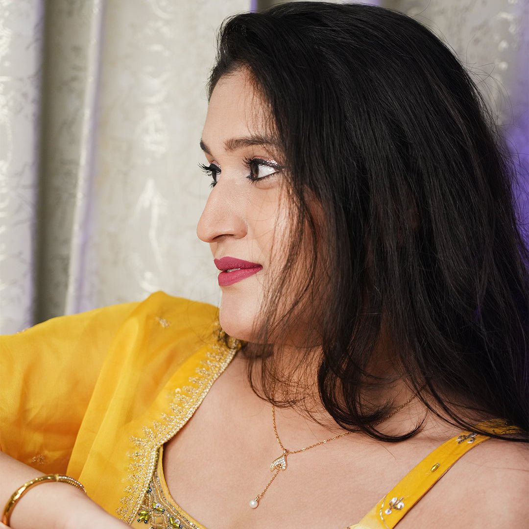 Mermaid Tail Pendant Necklace with Pearl Drop - Dainty Design