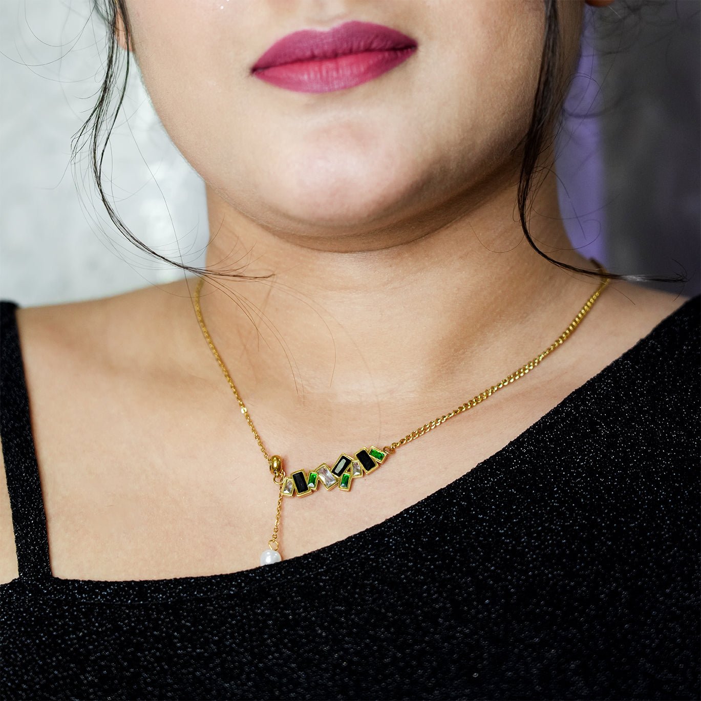 Mosaic Gemstone Pendant Necklace - Dainty Design