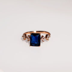 Royal Blue Sapphire Emerald Cut Ring - Dainty Design