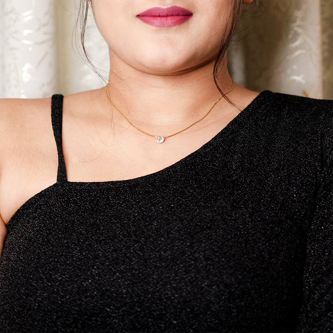 Solitaire Crystal Pendant Necklace - Dainty Design