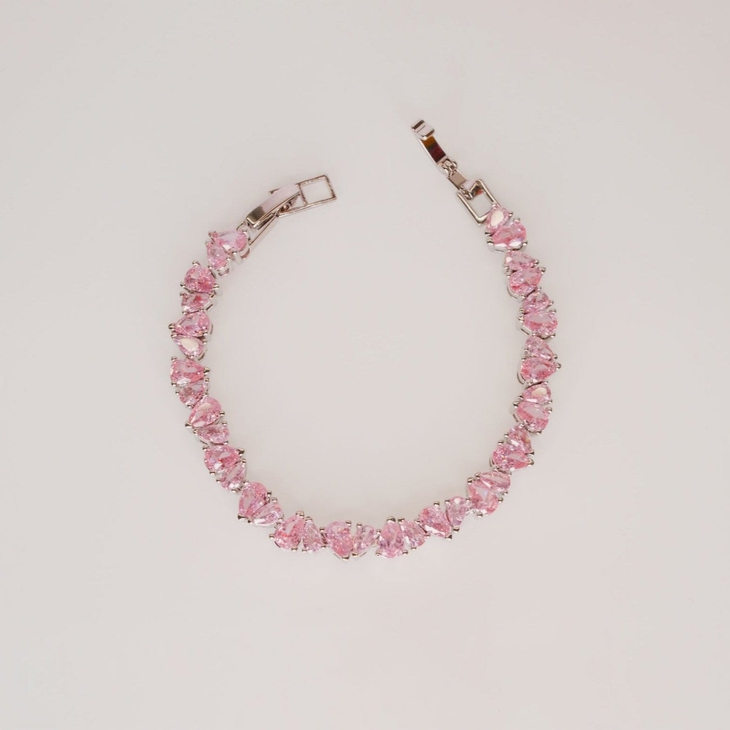 Sterling Silver Pink Zircon Tennis Bracelet - Dainty Design