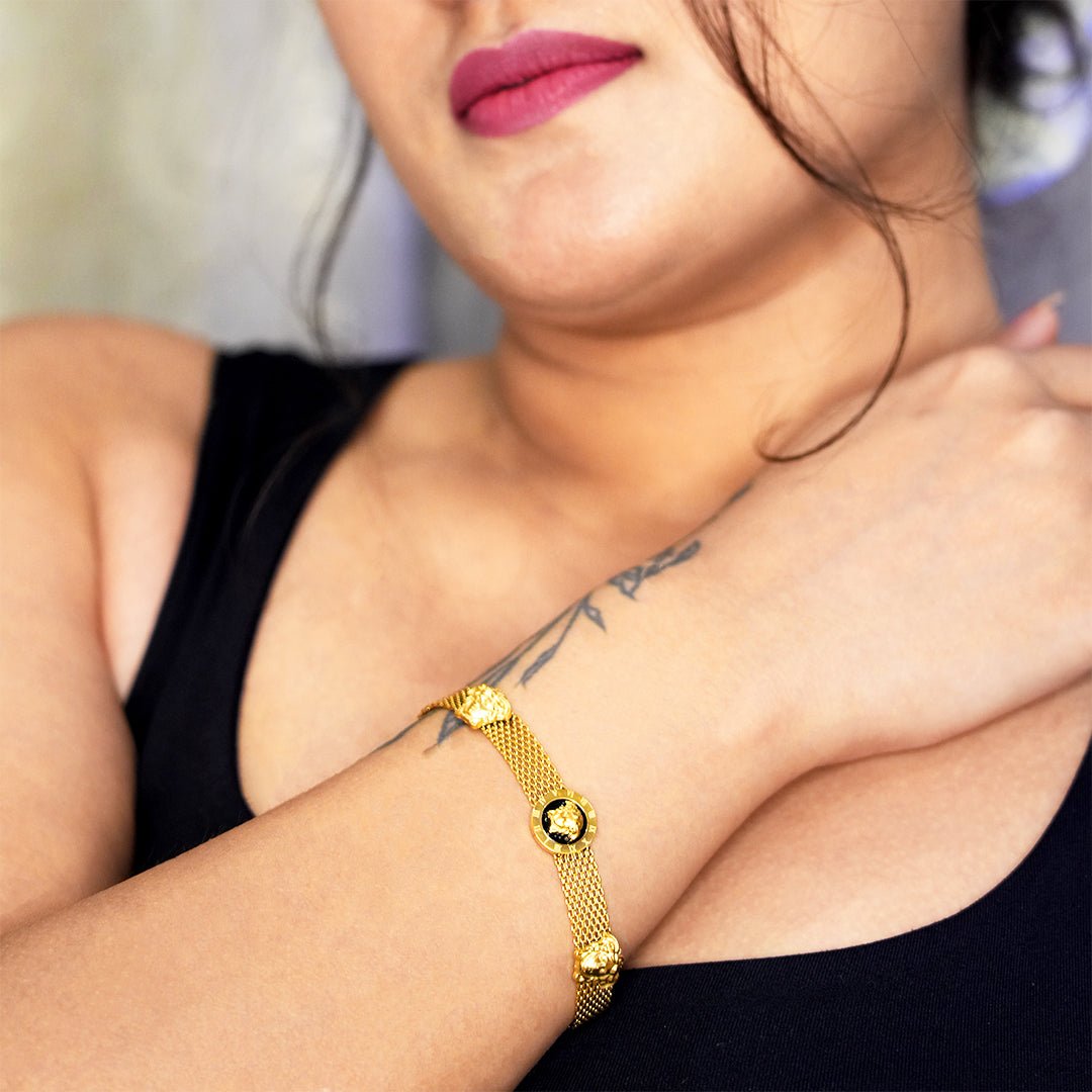 Versace - Inspired Lion Head Mesh Bracelet - Dainty Design